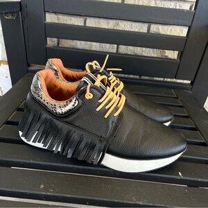 Shushop Black Leather Fringe Pepa Sneakers Size 8.5